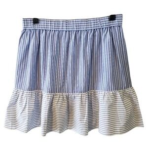 LOFT Blue & White Striped Flare Mini Skirt Cotton Lined Ruffles | Size S